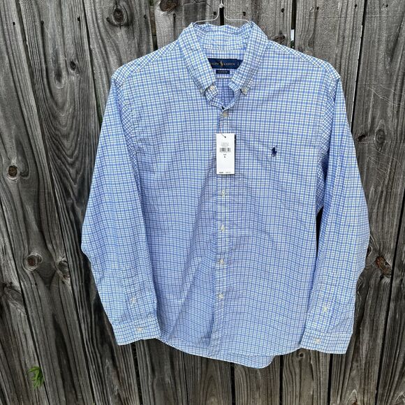 Polo Ralph Lauren Shirt Mens Large Classic Fit Gingham Plaid Blue Button Down - Picture 2 of 16